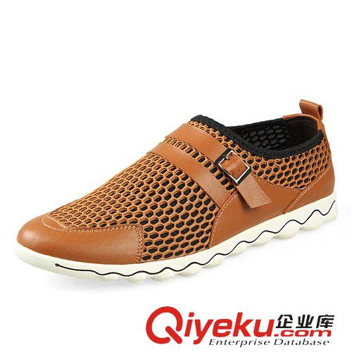 休閑透氣網布鞋 新品真皮透氣網布洞洞鞋 日常商務休閑涼皮鞋軟底套腳戶外鏤空鞋原始圖片2