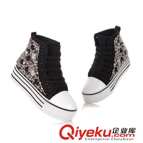 2015春新品 新款內(nèi)增高高幫鞋 韓版帶鉆帆布鞋廠家直銷厚底松糕鞋休閑女單鞋原始圖片3