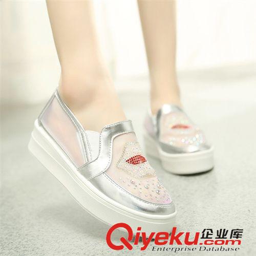 透氣網(wǎng)布鞋 水鉆網(wǎng)鞋批發(fā)坡跟透氣女涼鞋子