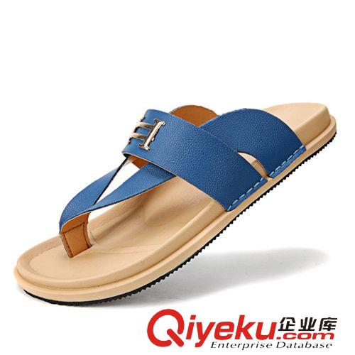 涼鞋 涼拖 全透氣鞋  廠家批發(fā)2015夏季款休閑男拖鞋潮流韓版一字拖男時尚沙灘半拖涼拖原始圖片3