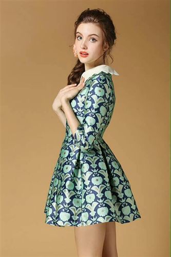 連衣裙 2015 歐美復古印花氣質(zhì)時尚修身連衣裙