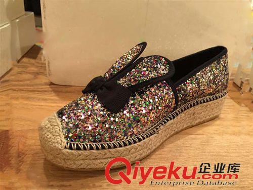 【2015年新品】 歐美2015新款厚底懶人鞋亮片兔耳朵麻繩底漁夫鞋蝴蝶結(jié)潮女鞋單鞋原始圖片3