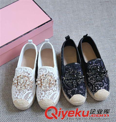 【2015年新品】 15年新款厚底松糕蕾絲面草編單鞋水鉆漁夫鞋zp樂福女鞋一件代發原始圖片2