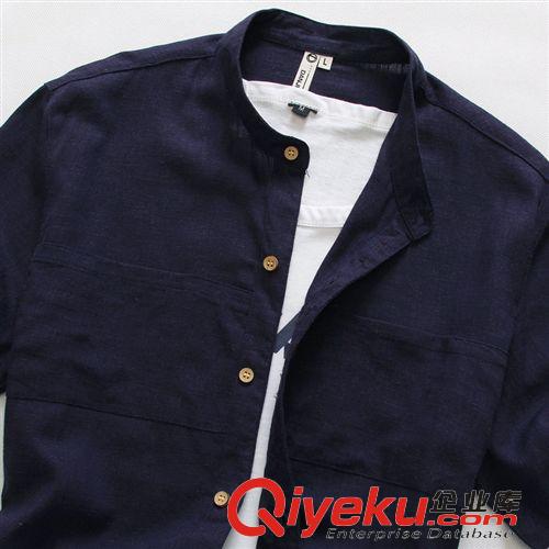 2014年05月16號(hào) 夏裝五波熱賣純色簡約棉麻時(shí)尚男式休閑透氣百搭立領(lǐng)短袖襯衫原始圖片3