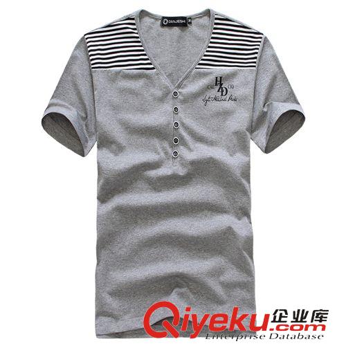 2014年05月16號 熱賣夏裝五波熱賣條紋拼接人氣V領(lǐng)短袖T恤衫韓版原始圖片2