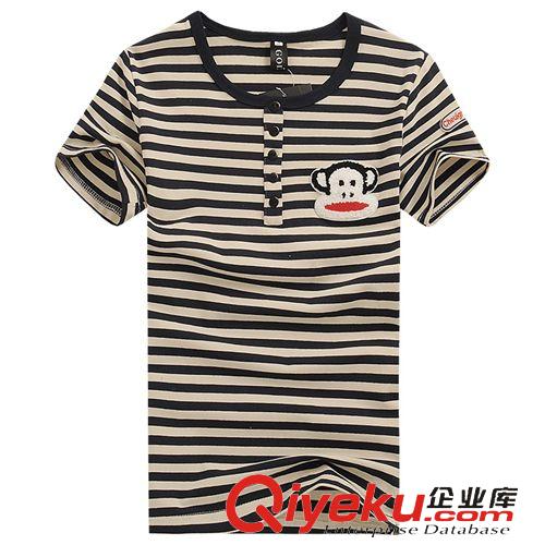 2014年05月16號 熱賣夏裝五波熱賣條紋拼接人氣V領(lǐng)短袖T恤衫韓版