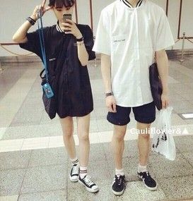 Small Chrysanthemum 韓國ulzzang 黑白校服學院風襯衫情侶閨蜜coupleT恤短袖