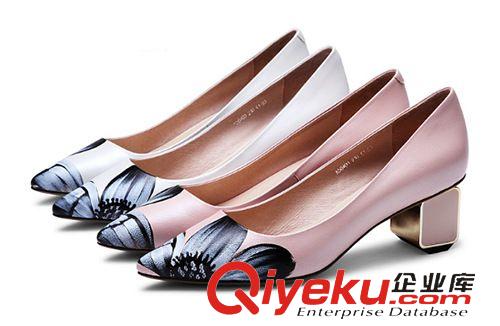 爆款專區 2015新品歐美dp新款印花婚鞋羊皮女鞋中粗跟單鞋原始圖片3