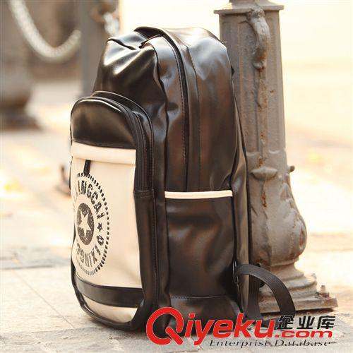 包包 2015新款男士雙肩pu皮復(fù)古撞色學(xué)院風(fēng)背包旅行大高中學(xué)生潮運動包原始圖片3