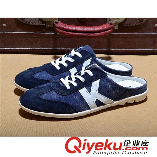2015夏季新品 2015夏款水洗牛仔帆布休閑拖鞋低幫潮鞋男士韓版半拖鞋包頭拖鞋原始圖片2