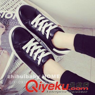 單鞋 黑牛背媳婦 白色休閑鞋拼色歐美軟皮球鞋 松糕厚底系帶小白鞋潮鞋原始圖片2