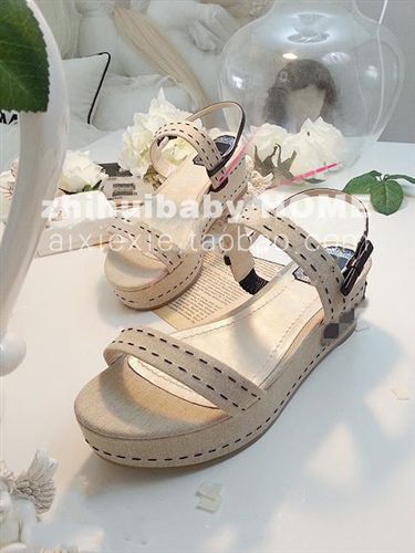 涼鞋 歐洲站BABY2015新款涼鞋女防水臺厚底松糕跟軟皮中跟坡跟鞋子原始圖片2