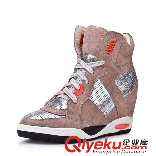 2014新款高幫鞋 2014秋冬新品韓版拼色系帶內增高休閑潮鞋女鞋一件代發原始圖片2