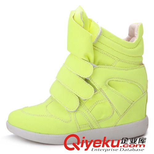 劉嘉玲同款 劉嘉玲同款內(nèi)增高潮流高幫鞋女鞋熒光花色牛仔布休閑魔術(shù)貼女鞋原始圖片2