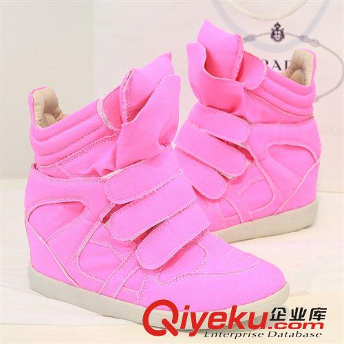 劉嘉玲同款 劉嘉玲同款內(nèi)增高潮流高幫鞋女鞋熒光花色牛仔布休閑魔術(shù)貼女鞋原始圖片3