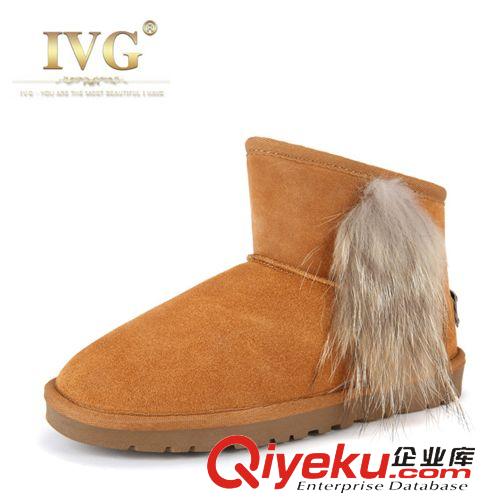 ivg 冬季IVG熱賣狐貍毛 雪地靴 平底防滑zp牛皮 雪地靴短筒女靴