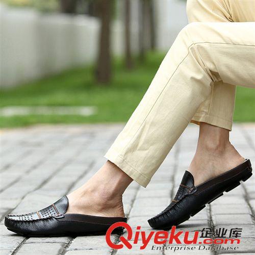 2015豆豆鞋主推 夏季透氣包頭半拖鞋男士休閑拖鞋時尚潮流真皮無后跟懶人鞋豆豆鞋原始圖片2