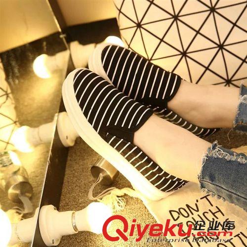 單鞋 新款韓版單鞋圓頭口休閑鞋條紋帆布鞋樂福鞋學(xué)生鞋廠家批發(fā)代理原始圖片2