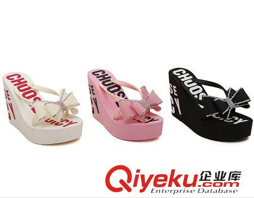 拖鞋專區(qū) 2015夏季新款女拖熱賣VIVI蝴蝶結(jié)水鉆拖鞋JC坡跟沙灘涼拖MB053原始圖片3