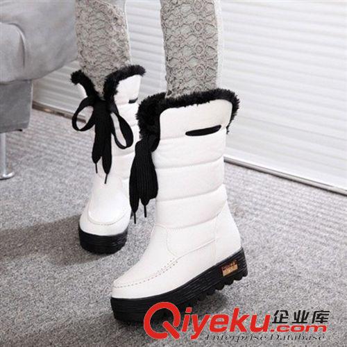 新款雪地靴 2014冬季皮質雪地靴新款女靴防水仿兔毛中筒靴pu皮女靴子中靴批發