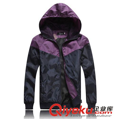 休閑服、夾克、休閑西服 廠家直銷男裝運動休閑薄款夾克韓版修身撞色連帽防風外套男褂子潮