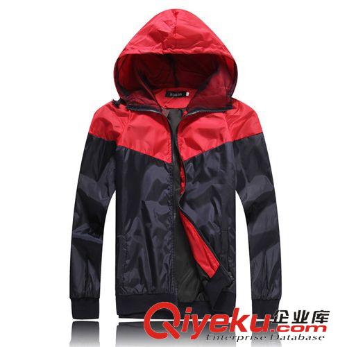 休閑服、夾克、休閑西服 廠家直銷男裝運動休閑薄款夾克韓版修身撞色連帽防風外套男褂子潮