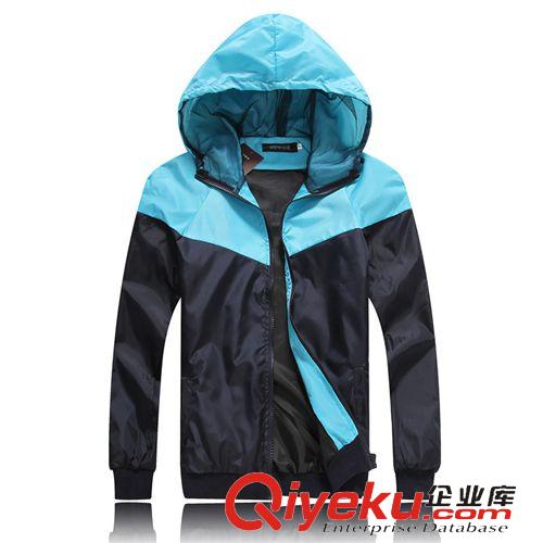 休閑服、夾克、休閑西服 廠家直銷男裝運動休閑薄款夾克韓版修身撞色連帽防風外套男褂子潮