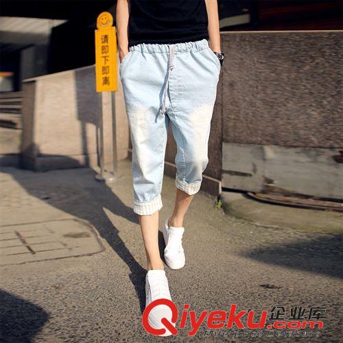 短褲 大口袋水洗磨白淺色男士牛仔七分褲 男牛仔中褲牛仔褲 男夏潮廠銷