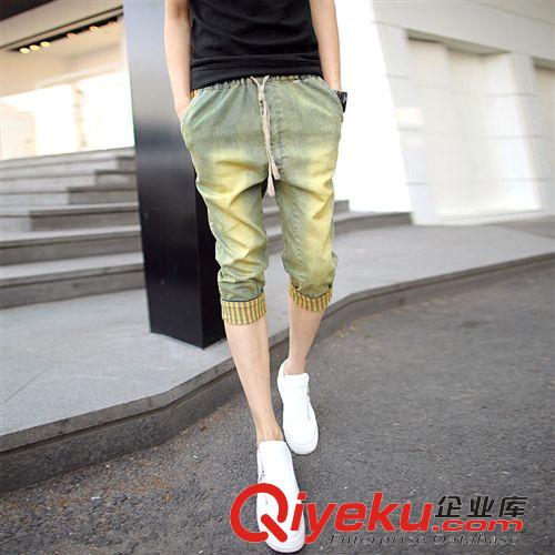 短褲 大口袋水洗磨白淺色男士牛仔七分褲 男牛仔中褲牛仔褲 男夏潮廠銷