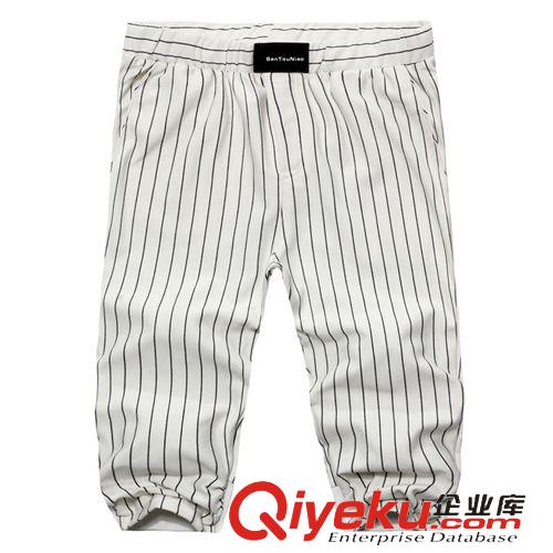 短褲 夏季新款男裝條紋休閑褲短褲條紋哈倫褲修身五分褲男批發代理