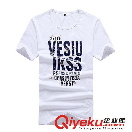T恤 2015新品t恤男士韓版修身純棉圓領百搭款男式印花t恤短袖網店代理