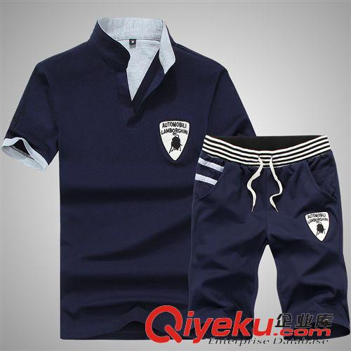運(yùn)動、休閑套裝 2015夏季新款男裝男士跑步運(yùn)動服男式休閑套裝立領(lǐng)短袖運(yùn)動套裝男