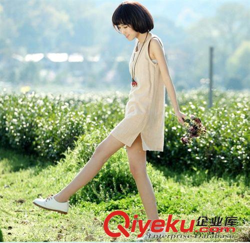 大碼女裝 2015夏裝新款文藝亞麻中長裙女裝休閑寬松顯瘦無袖森女棉麻連衣裙原始圖片2