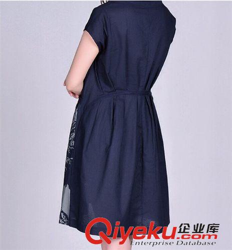 大碼女裝 代理加盟2015夏季新款休閑寬松大碼女裝水墨印花棉麻短袖連衣裙女原始圖片3
