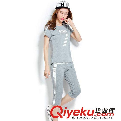 歐美套裝 2015春夏新款時尚純棉哈倫褲運動休閑衛衣女士短袖修身兩件套裝原始圖片3