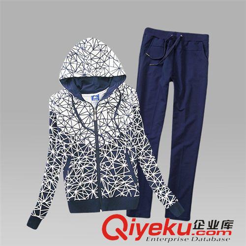 運動套裝 2015新款時尚印花休閑運動套裝女純棉長袖女衛衣直筒休閑女衛褲