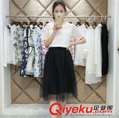 店長(zhǎng)推薦 2015夏季新款韓版顯瘦鏤空蕾絲打底衫女網(wǎng)紗裙兩件套連衣裙潮原始圖片2