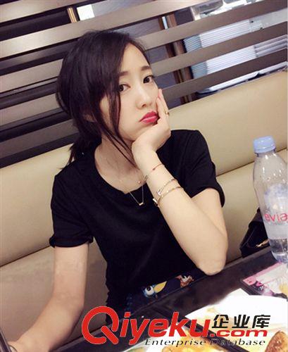店長(zhǎng)推薦 2015夏季新款{dj2}定制打底衫圓領(lǐng)純色短袖T恤女原始圖片2
