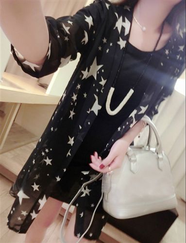 上身類 2015春季新款 歐美五角星印花披肩防曬衣開衫星星雪紡衫女潮原始圖片2