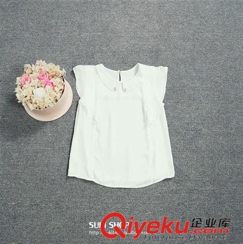 SU KI 2015夏季新品 韓版百搭領(lǐng)口釘鉆木耳邊雪紡衫女好質(zhì)量女原始圖片2