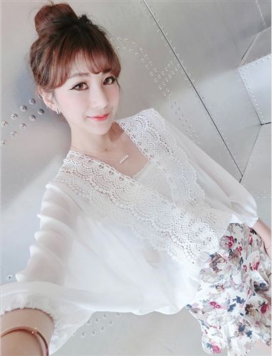 SU KI 2015夏季新品韓系甜美百搭一字領(lǐng)吊帶露肩荷葉擺純色雪紡衫上衣女
