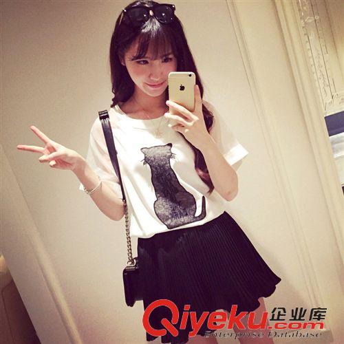 哚啦 2015夏季新款 韓國氣質淑女刺繡花朵雙層雪紡衫修身上衣女