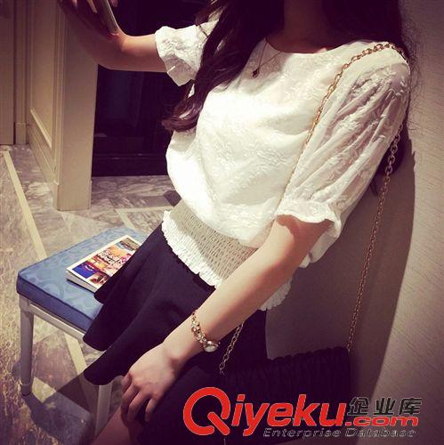 哚啦 2015夏季新款 韓國氣質淑女刺繡花朵雙層雪紡衫修身上衣女原始圖片3
