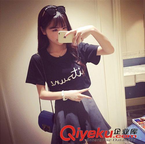 哚啦 {dj2}定制 2015年韓國新款學院風時尚寬松字母短袖T恤女套頭T