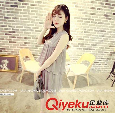 啦啦小牛 2015夏季新品甜美公主范百褶荷葉邊層層雪紡無袖背心連衣裙女原始圖片2
