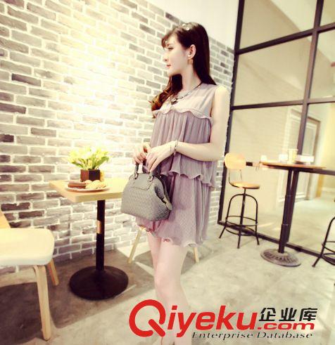 啦啦小牛 2015夏季新品甜美公主范百褶荷葉邊層層雪紡無袖背心連衣裙女原始圖片3