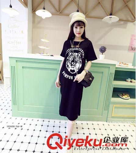 啦啦小牛 韓國時尚中長款圓領休閑老虎頭側(cè)開叉寬松T恤女2015夏裝新款女原始圖片2