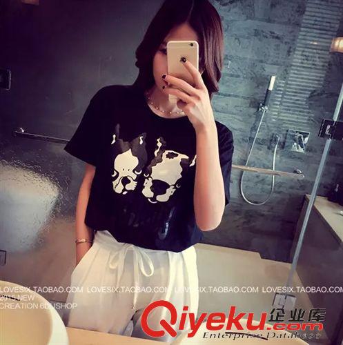 6DU 1363# 夏季韓國(guó)新款潮流百搭寬松可愛小狗字母純色T恤女好質(zhì)量原始圖片3