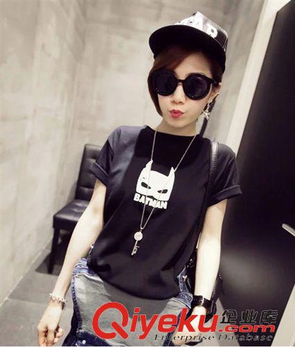 甜心家 2015夏季新款 韓國女裝印花蝙蝠俠面具修身顯瘦短袖T恤打底衫女原始圖片3