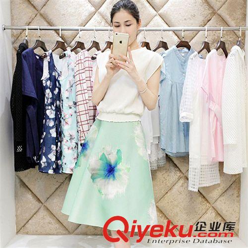 歐美dp推薦 歐洲站2015春夏裝新款dp名媛白色上衣兩件套印花半身裙套裝女原始圖片2